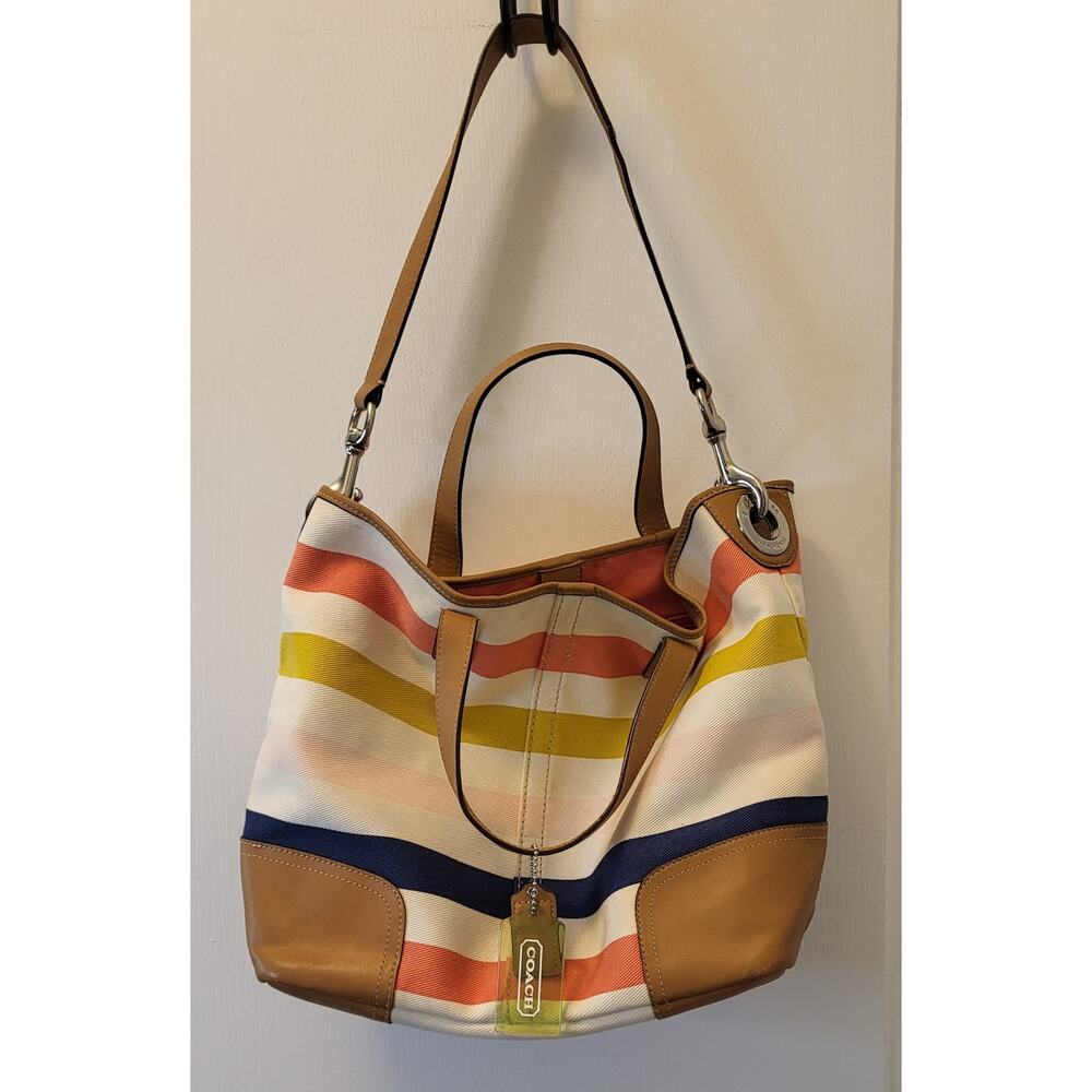 Coach Hadley Multistripe Canvas/Leather Duffle Tote M1382-F30041 - Picture 4 of 16
